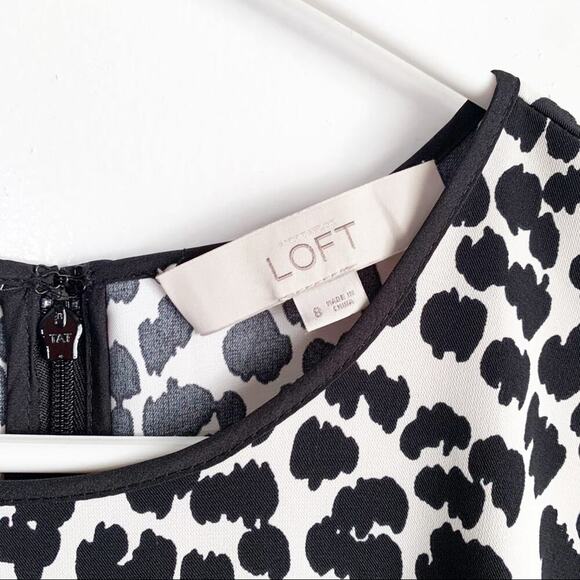 LOFT Wild Cat Flippy Bias Ruffle Dress Animal Print Dress NWT Black White Size 8 - Picture 3 of 11